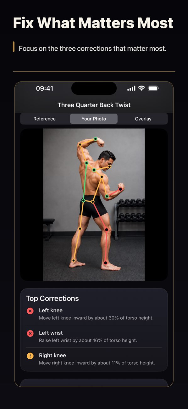 Bodybuilding Posing & Photo — Three priority corrections for knee and wrist position.