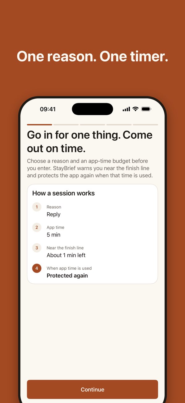 App Blocker: StayBrief — An overview of sessions: purpose, time limit, reminders and app blocking.